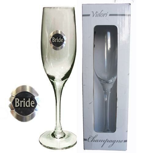Bride 175ml Champagne Glass Flute With Badge Wedding Table Bridal Party Toasting Celebration