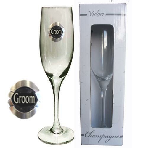 Groom 175ml Champagne Glass Flute With Badge Wedding Table Bridal Party Toasting Celebration