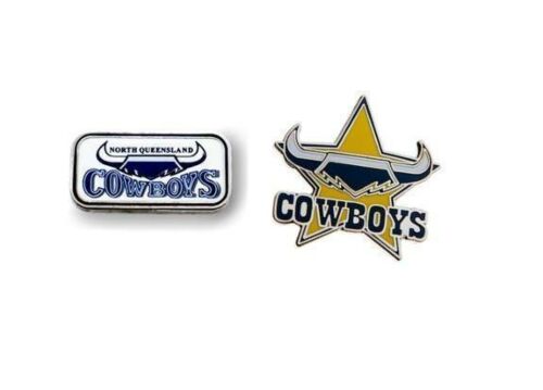 Set of 2 North Queensland Cowboys NRL Team Heritage Logo Collectable Lapel Hat Tie Pin Badge + Team Logo Pin Badge