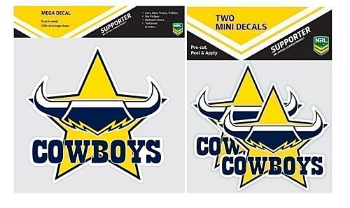 Set Of 2 North Queensland Cowboys NRL Logo Mega Spot Sticker & Pack Of 2 Mini Decals Stickers itag