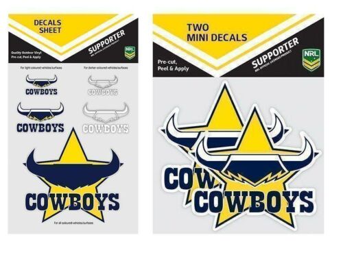 Set Of 2 North Queensland Cowboys NRL Logo Pack Of 5 Decal Stickers Sheet iTag & Pack Of 2 Mini Decals Stickers itag