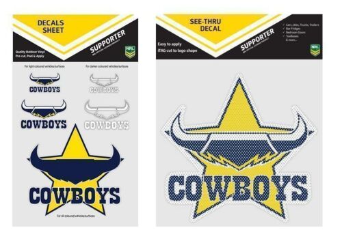 Set Of 2 North Queensland Cowboys NRL Logo Pack Of 5 Decal Stickers Sheet iTag & See Thru Car Window Sticker Decal