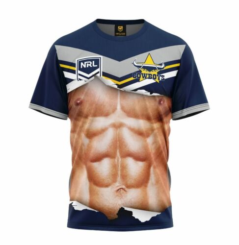 North Queensland Cowboys NRL Team Logo 'Ripped' Six Pack Muscles Tee Shirt T-Shirt