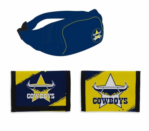 Set of 2 North Queensland Cowboys NRL Team Logo Waist Bag Bumbag & Nylon Velcro Sports Wallet