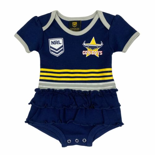 North Queensland Cowboys NRL Girls Striped Footysuit Tutu Frill Skirt Baby Infant Onesie
