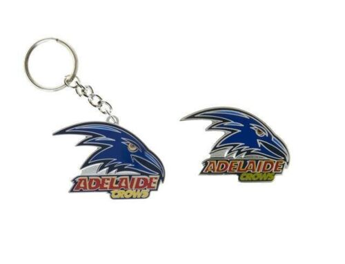 Set Of 2 Adelaide Crows AFL Team Logo Metal Pin Badge & Mascot Metal Keyring Key Ring
