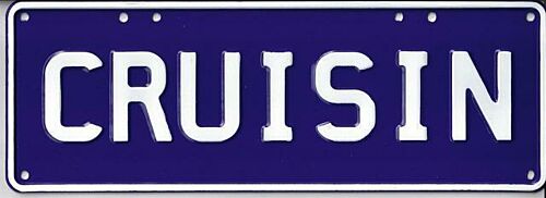Cruisin White on Purple 37cm x 13cm Novelty Number Plate 