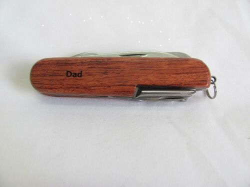 Dad  Name Personalised Wooden Pocket Knife Multi Tool With 10 Tools / Accessories