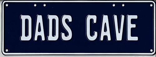 Dads Cave White on Royal Blue 37cm x 13cm Novelty Number Plate 