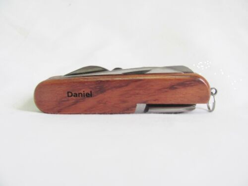 Daniel Name Personalised Wooden Pocket Knife Multi Tool With 10 Tools / Accessories