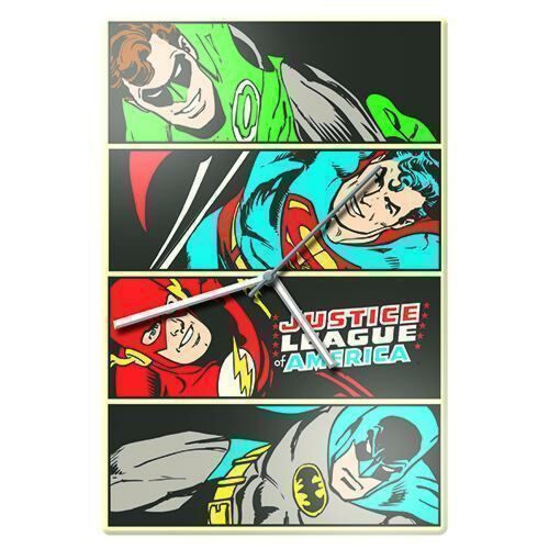 Justice League Glass Clock Analogue Superhero Batman Superman Green Lantern The Flash DC Comics