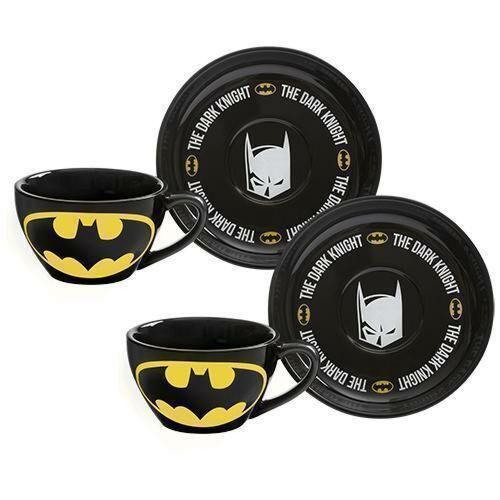 Set of 2 Batman Logo 250ml Poreclian Teacups & Saucers Superhero DC Comics 