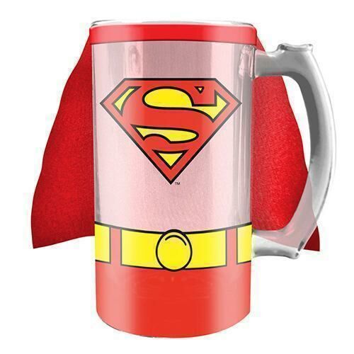 Superman Logo 500ml Glass Beer Stein with Cape Superhero DC Comics