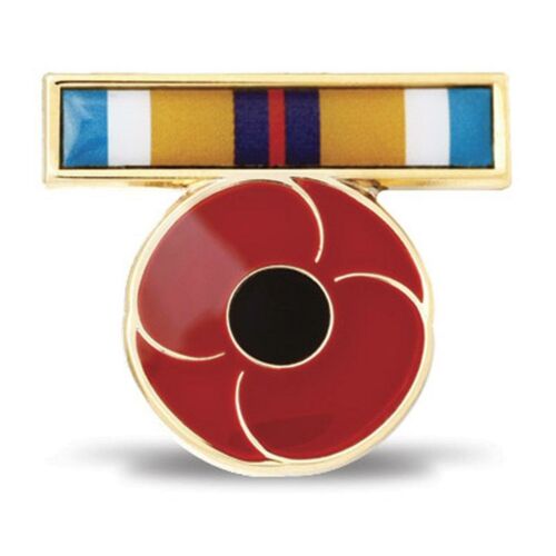 Remember Their Service Afghanistan Ribbon Poppy 25mm Lapel Pin Badge On Card With Butterfly Clip