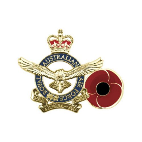 Royal Australian Air Force Poppy ANZAC Day Gold Lapel Pin Badge