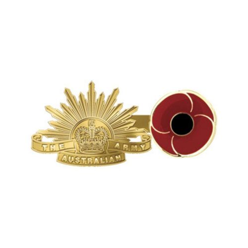 The Australian Army Poppy ANZAC Day Gold Lapel Pin Badge