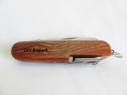 DIY Expert  Name Personalised Wooden Pocket Knife Multi Tool With 10 Tools / Accessories