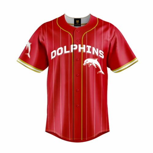 Dolphins NRL Team Logo 'Slugger' Short Sleeve Button Up Baseball Shirt