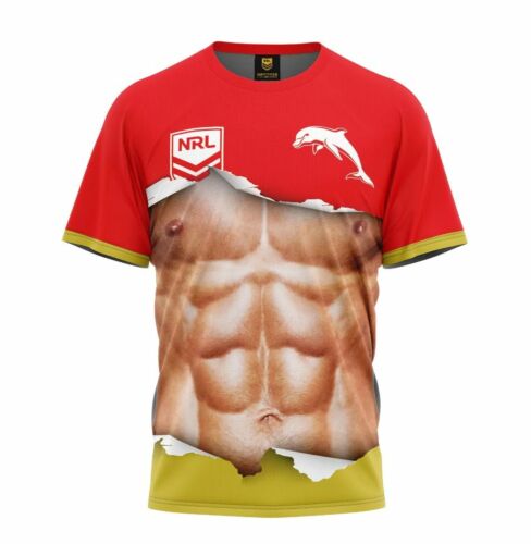 Dolphins NRL Team Logo 'Ripped' Six Pack Muscles Tee Shirt T-Shirt
