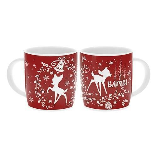 Disney Bambi Red Christmas Seaon's Greetings Barrel Mug 400ml Coffee Tea Cup 