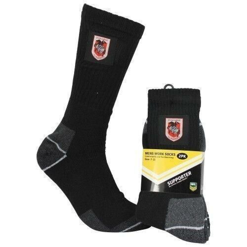 St George Dragons NRL 2 Pack Mens Work Socks Tradesmens Tradie Hardwearing Size 7-11