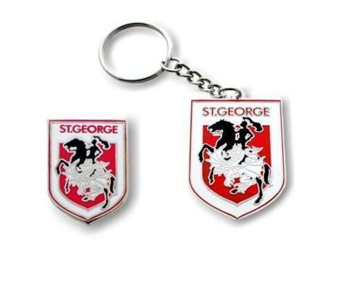 Set of 2 St George Dragons NRL Team Heritage Logo Collectable Lapel Hat Tie Pin Badge & Heritage Key Ring Keyring