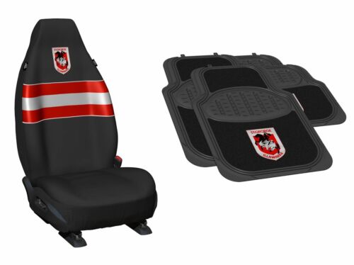 Set of 2 St George Dragons NRL Car Seat Covers & 4 Floor Mats