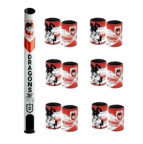 St George Dragons NRL Team Stubby Holder Dispenser + 6 x Stubby Holder Can Coolers