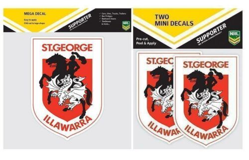Set Of 2 St George Dragons NRL Logo Mega Spot Sticker & Pack Of 2 Mini Decals Stickers itag