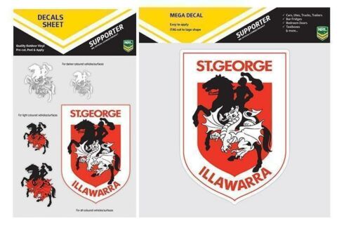 Set Of 2 St George Dragons NRL Logo Mega Spot Sticker & Pack Of 5 Decal Stickers Sheet iTag