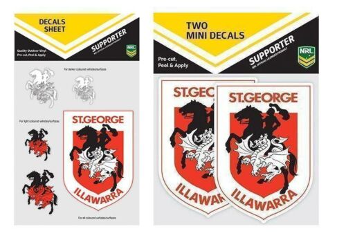 Set Of 2 St George Dragons NRL Logo Pack Of 5 Decal Stickers Sheet iTag & Pack Of 2 Mini Decals Stickers itag