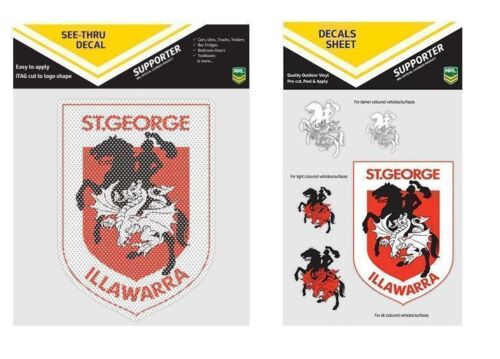 Set Of 2 St George Dragons NRL Logo Pack Of 5 Decal Stickers Sheet iTag & See Thru Car Window Sticker Decal