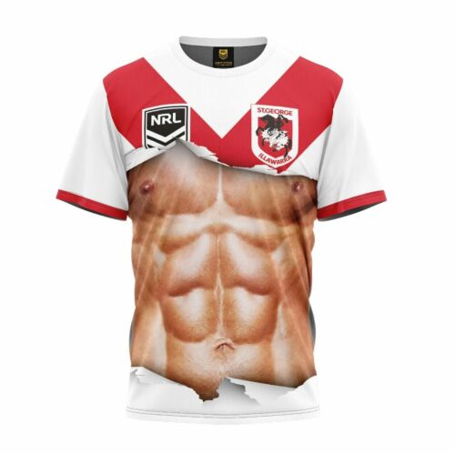 St George Dragons NRL Team Logo 'Ripped' Six Pack Muscles Tee Shirt T-Shirt