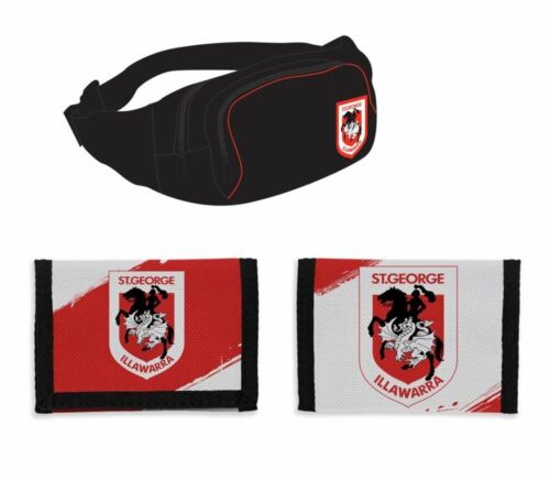 Set of 2 St George Dragons NRL Team Logo Waist Bag Bumbag & Nylon Velcro Sports Wallet