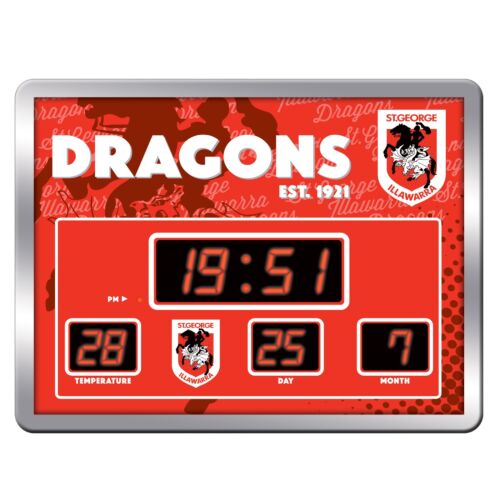 St George Illawarra Dragons NRL Team LED Scoreboard Clock Digital Time Date Temperature