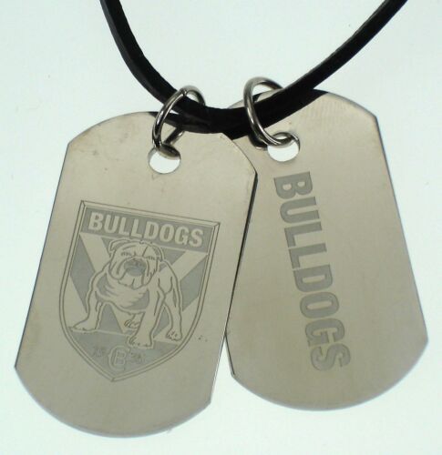 Canterbury Bulldogs NRL Logo Double Dog Tag S/S Leather Necklace Accessories
