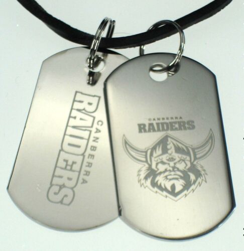 Canberra Raiders NRL Logo Mens Double Dog Tag S/S Leather Necklace Accessories