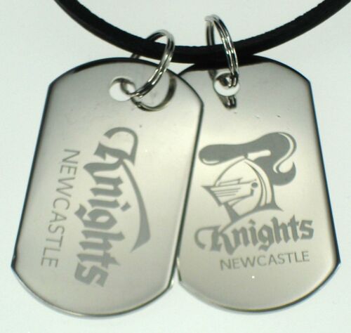 Newcastle Knights NRL Logo Mens Double Dog Tag S/S Leather Necklace Accessories