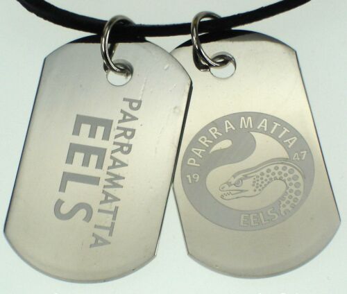 Parramatta Eels NRL Logo Mens Double Dog Tag S/S Leather Necklace Accessories
