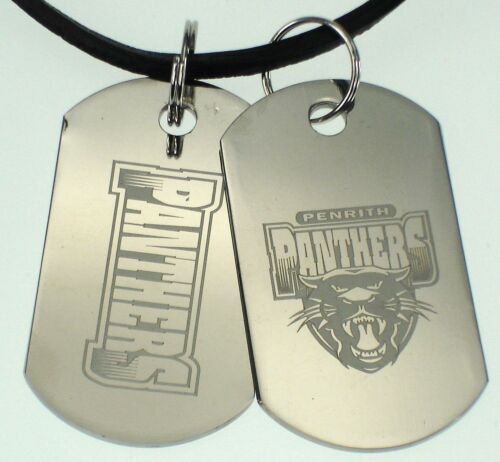 Penrith Panthers NRL Logo Mens Double Dog Tag S/S Leather Necklace Accessories