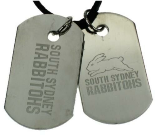 South Sydney Rabbitohs NRL Logo Mens Double Dog Tag S/S Leather Necklace Accessories