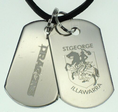 St George Illawarra Dragons NRL Logo Mens Double Dog Tag S/S Leather Necklace Accessories
