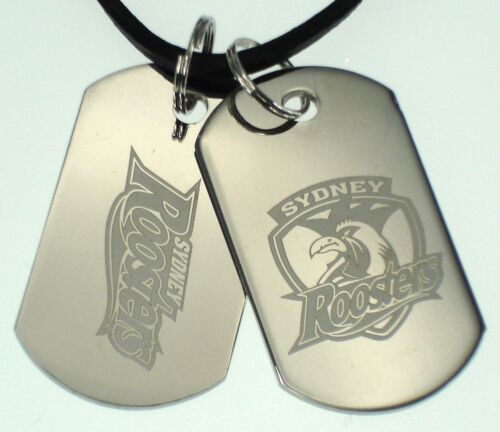 Sydney Roosters NRL Logo Mens Double Dog Tag S/S Leather Necklace Accessories
