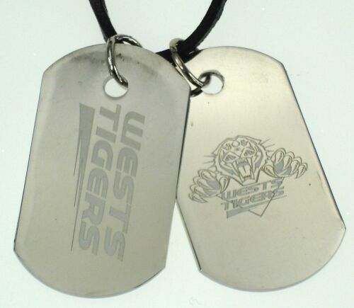Wests Tigers NRL Logo Mens Double Dog Tag S/S Leather Necklace Accessories