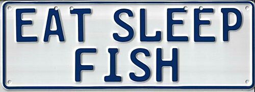Eat Sleep Fish Blue on White 37cm x 13cm Novelty Number Plate 