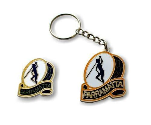 Set of 2 Parramatta Eels NRL Team Heritage Logo Collectable Lapel Hat Tie Pin Badge & Heritage Key Ring Keyring