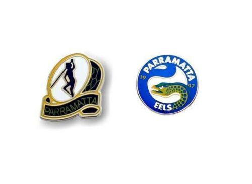 Set of 2 Parramatta Eels NRL Team Heritage Logo Collectable Lapel Hat Tie Pin Badge + Team Logo Pin Badge