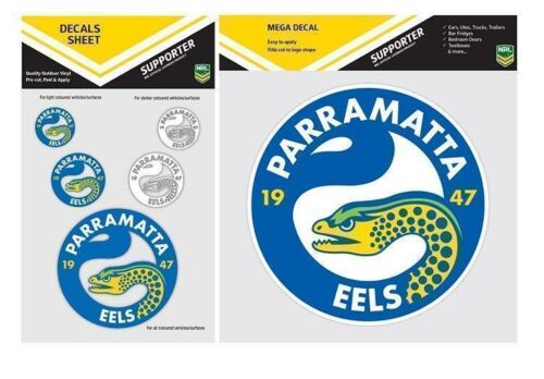 Set Of 2 Parramatta Eels NRL Logo Mega Spot Sticker & Pack Of 5 Decal Stickers Sheet iTag