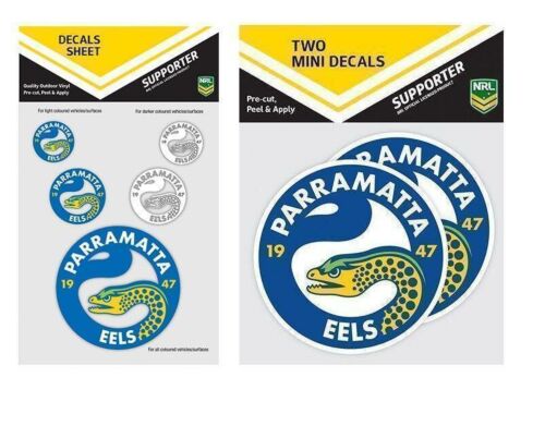 Set Of 2 Parramatta Eels NRL Logo Pack Of 5 Decal Stickers Sheet iTag & Pack Of 2 Mini Decals Stickers itag