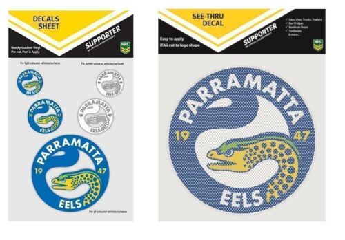 Set Of 2 Parramatta Eels NRL Logo Pack Of 5 Decal Stickers Sheet iTag & See Thru Car Window Sticker Decal